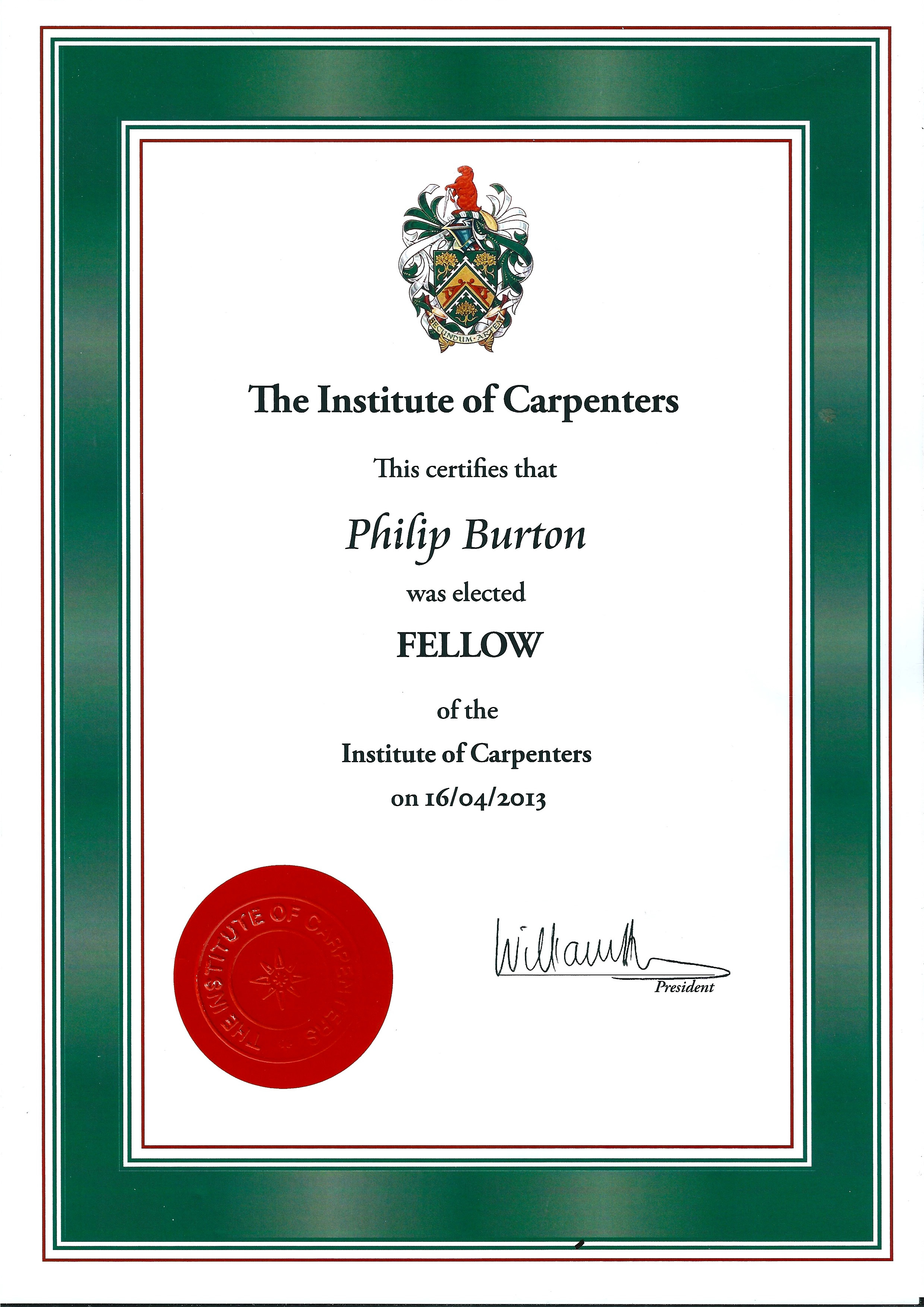 fellow of the institute of carpenters philip ashley burton 